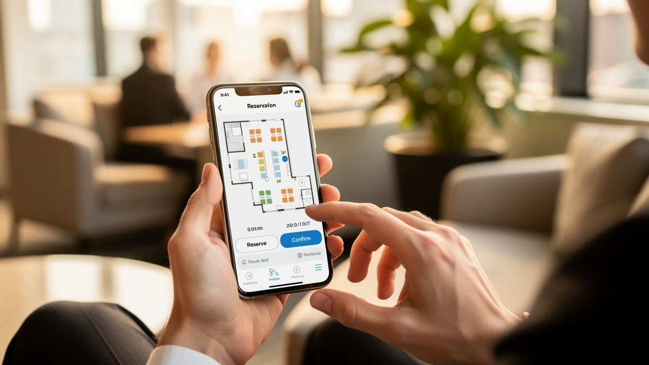 Colaborador a reservar espaço de trabalho através de aplicação móvel