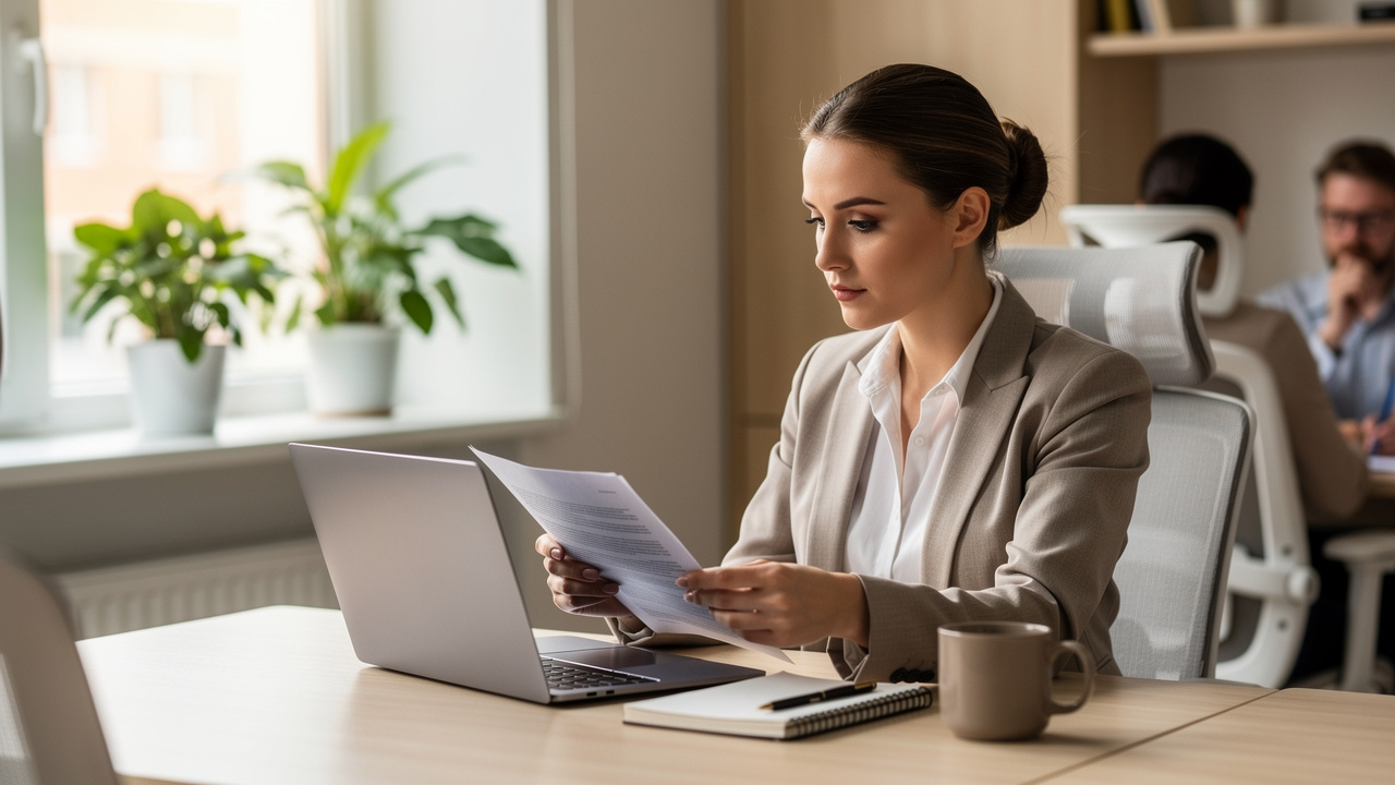 Profissional concentrada analisando dados de experiência do colaborador