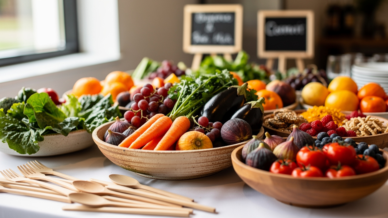 Mesa de alimentação sustentável com ingredientes locais e sazonais