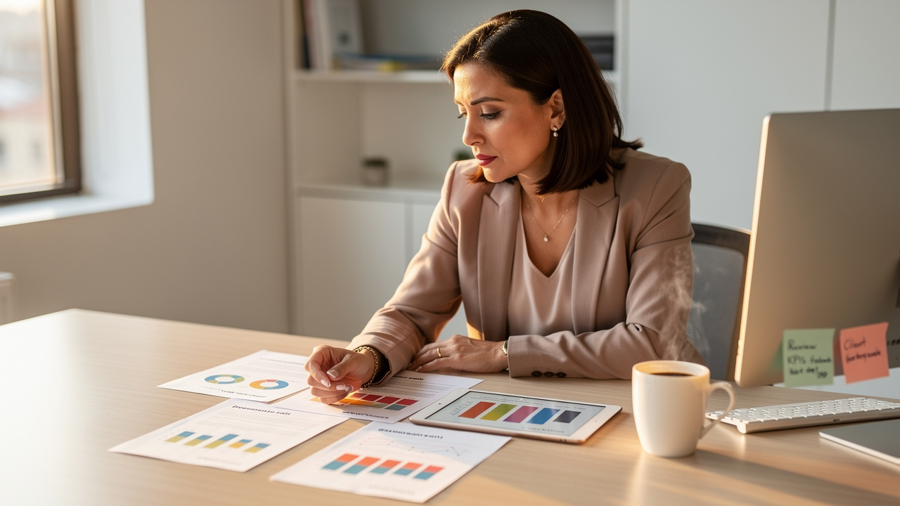 Profissional avaliando resultados e ROI de workshop corporativo