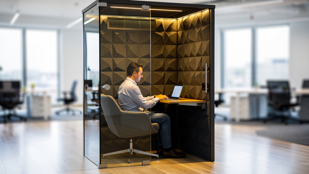 Cabine acústica individual para foco e privacidade no escritório híbrido