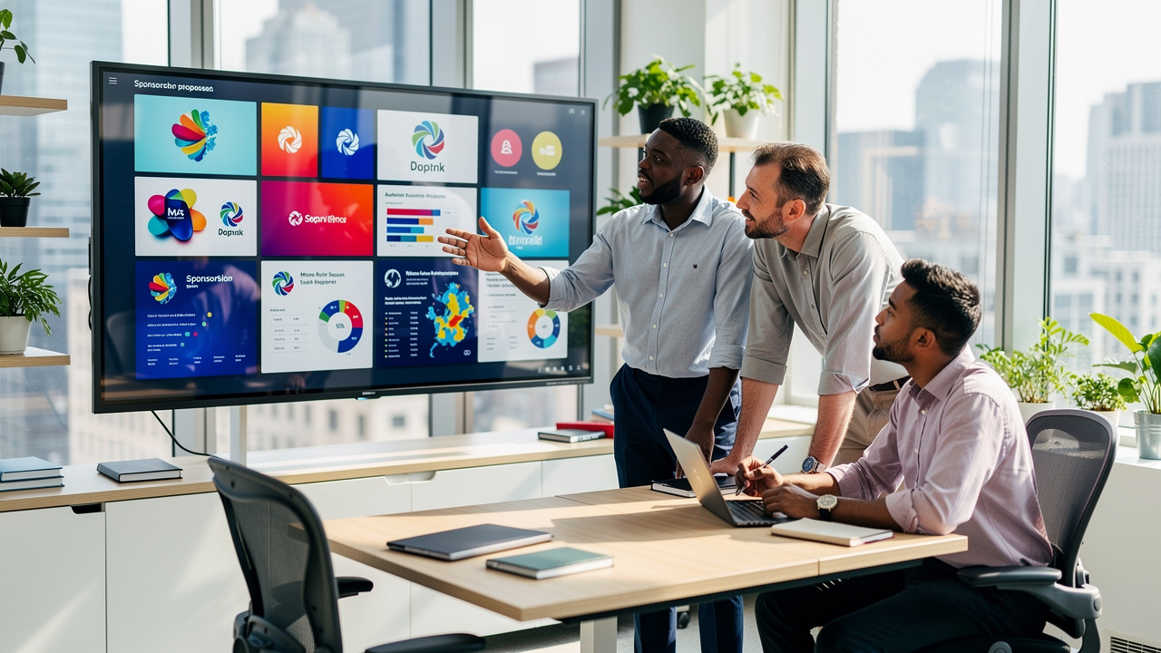 Equipe de marketing elaborando proposta de patrocínio personalizada