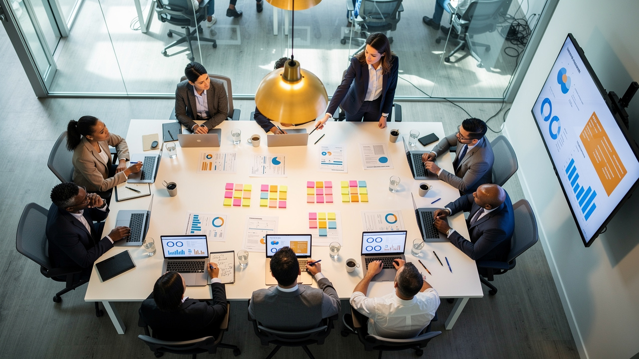 Equipe multidisciplinar definindo plano de ação para melhoria do clima