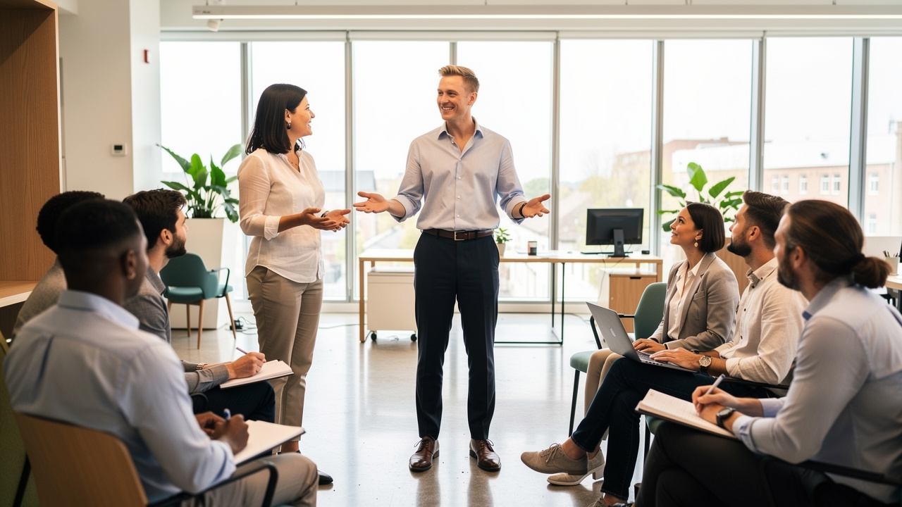 Líder transmitindo valores e cultura de alta performance para equipe