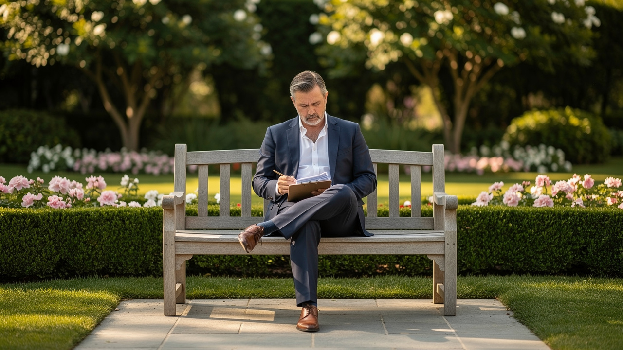 Executivo em momento de reflexão estratégica durante retiro corporativo