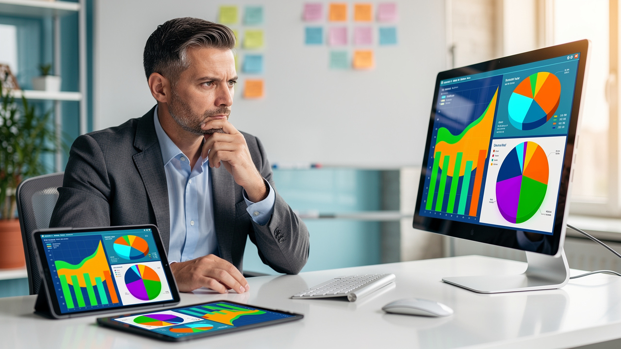 Gestor analisando métricas de produtividade de equipe remota