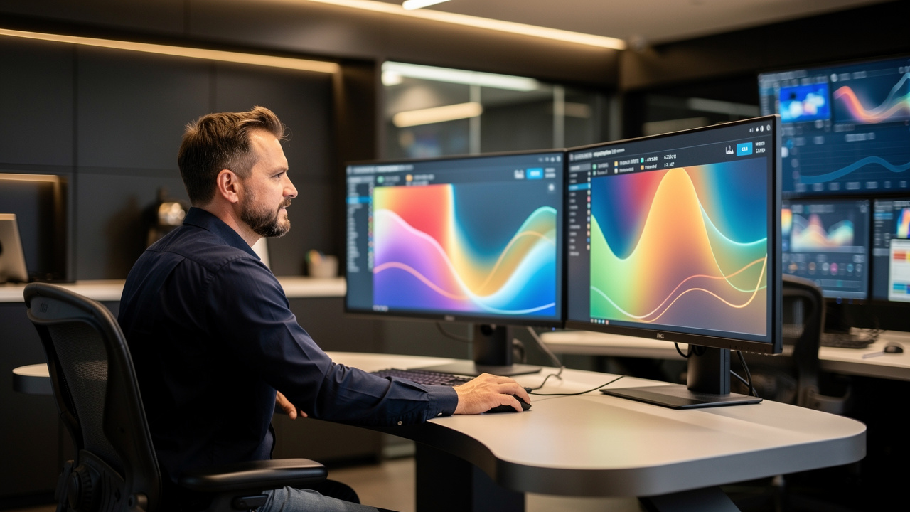 Gestor analisando dados de ocupação em dashboard corporativo