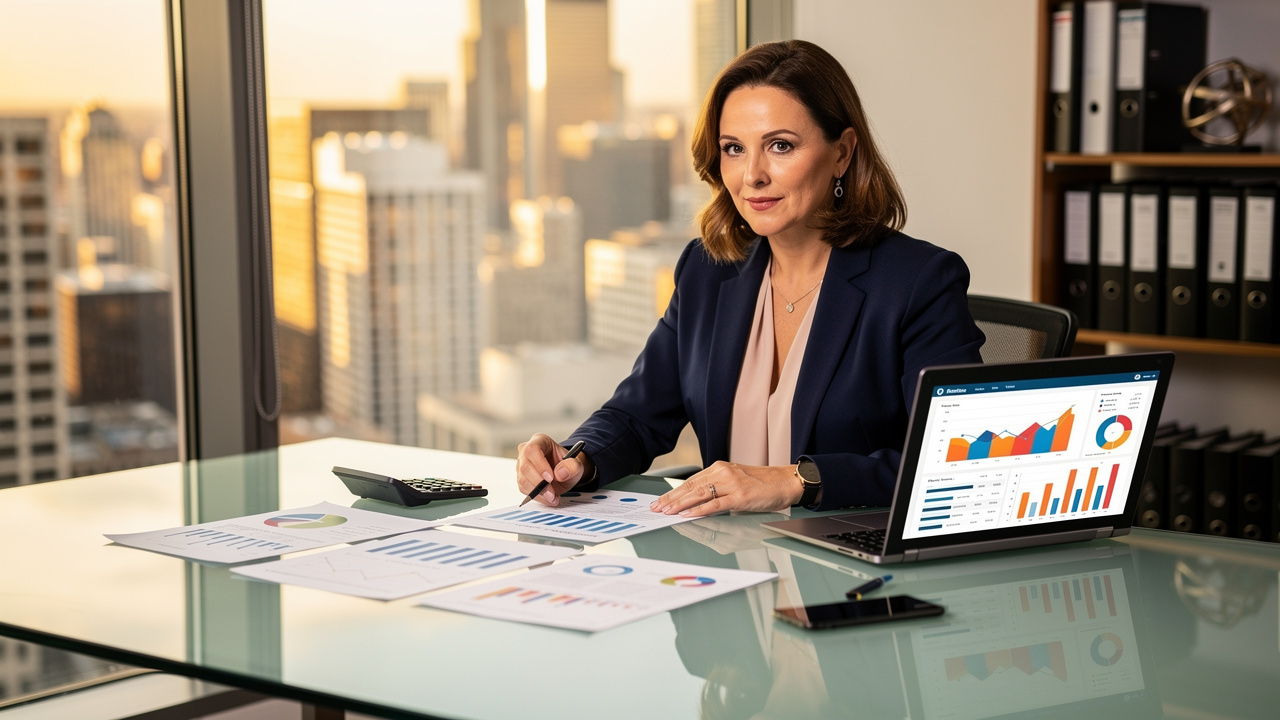 Gestora financeira analisando métricas de custo por posto