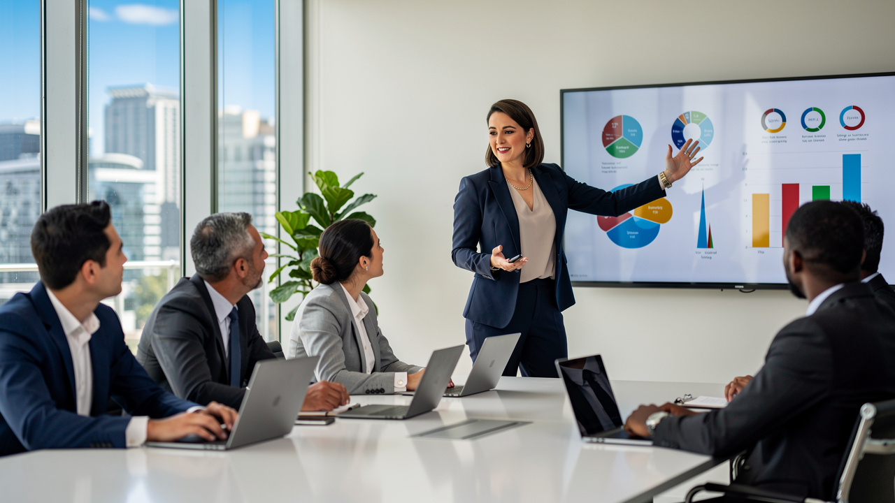 Líder apresentando estratégia em workshop corporativo empresarial