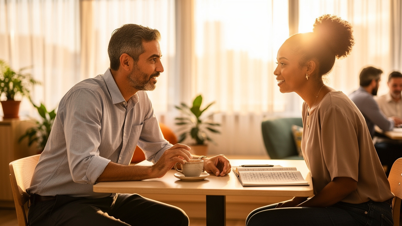 Líder empático em conversa individual com colaboradora