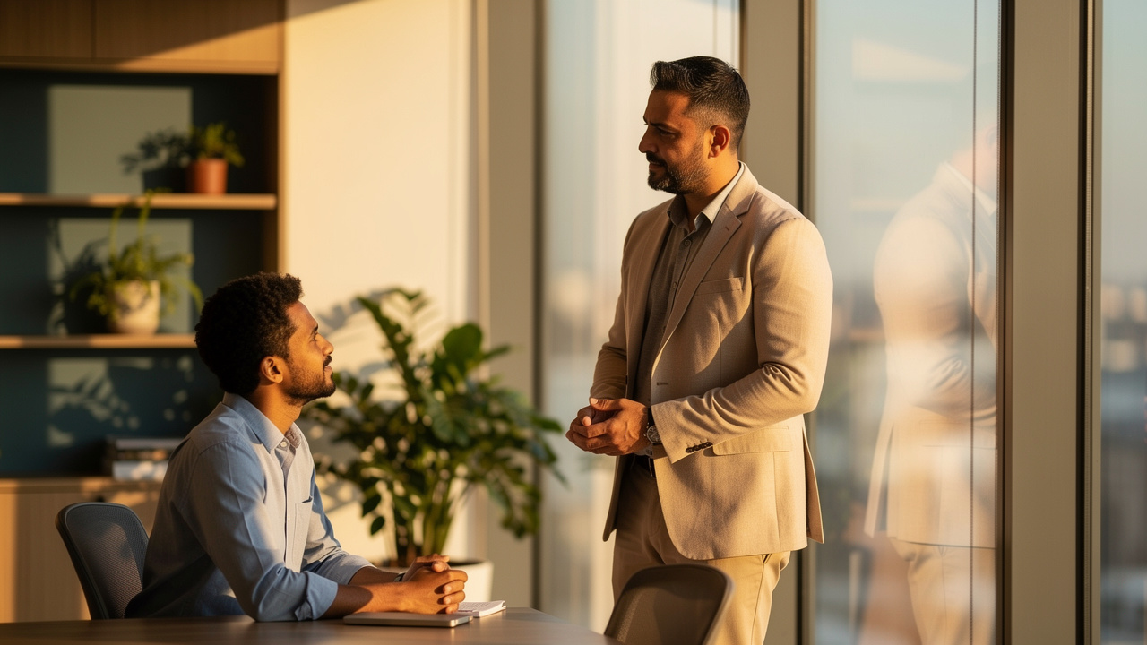 Líder humanizado ouvindo colaborador em ambiente de confiança