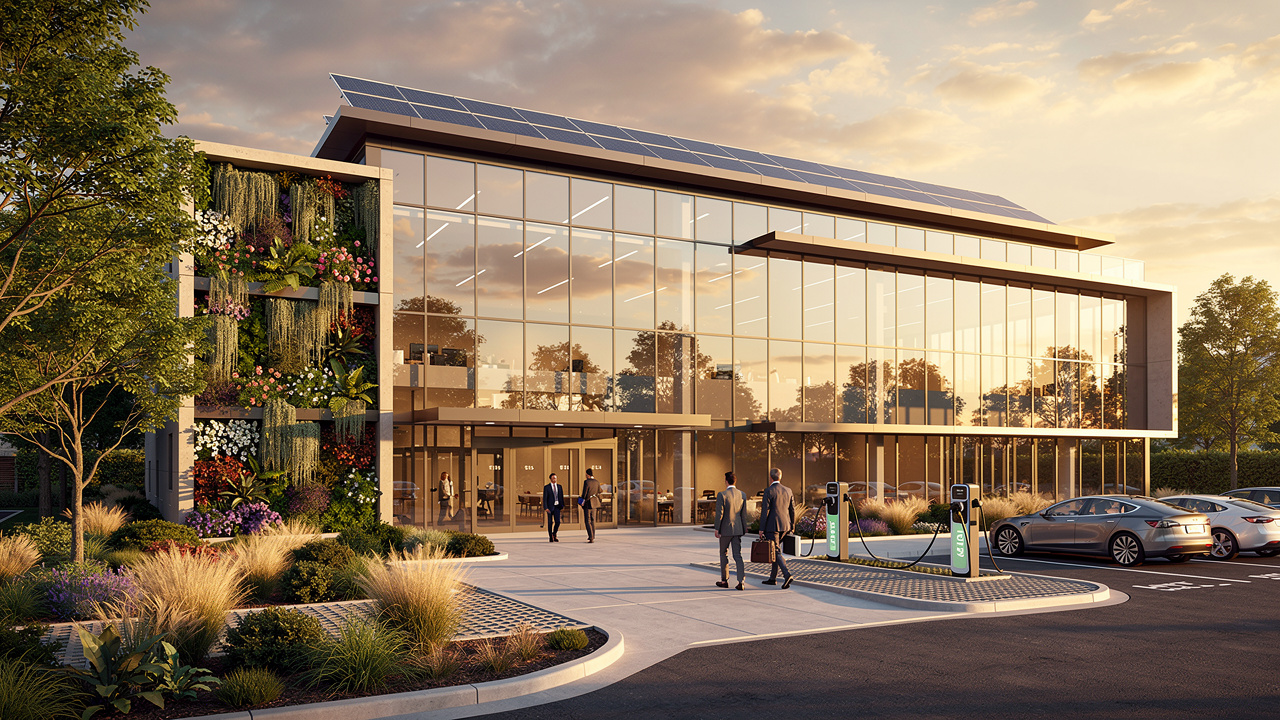 Espaço de evento com certificação sustentável LEED e jardins verticais