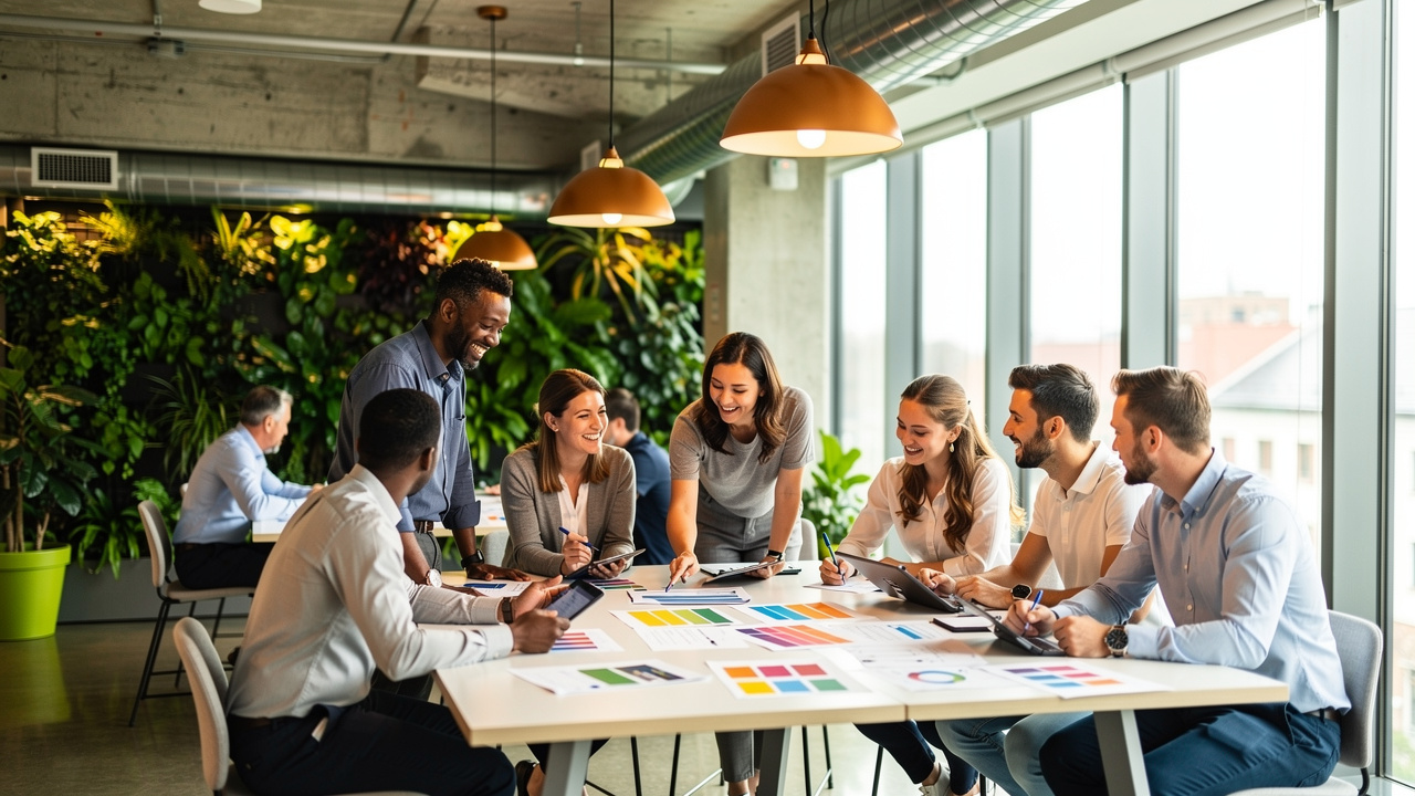Colaboradores participando de programa de treinamento corporativo em grupo