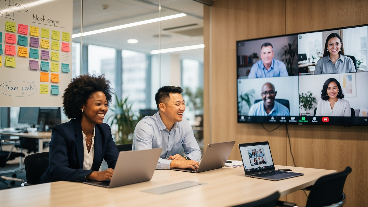Reunião híbrida com lideranças e equipes presencial e remota