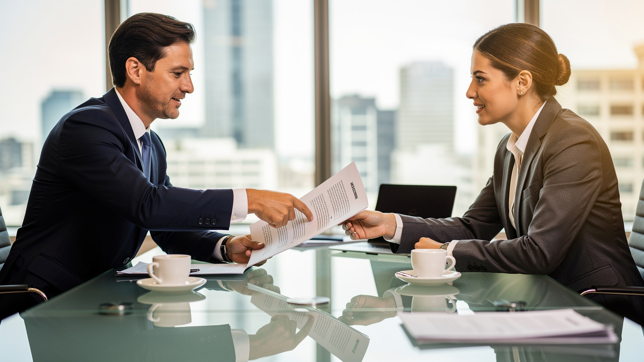 Executivos negociando proposta de patrocínio em reunião corporativa
