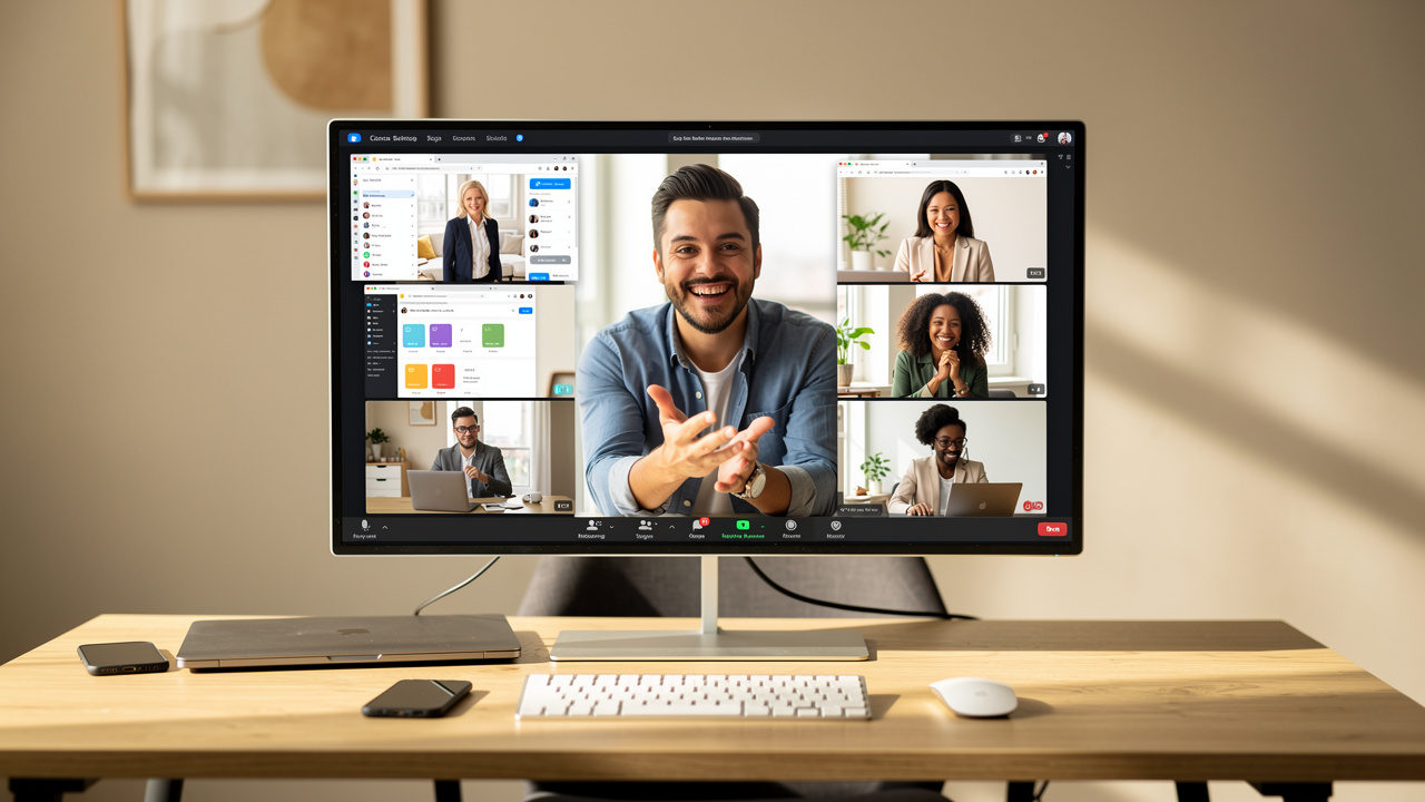 Equipe remota participando de reunião virtual produtiva