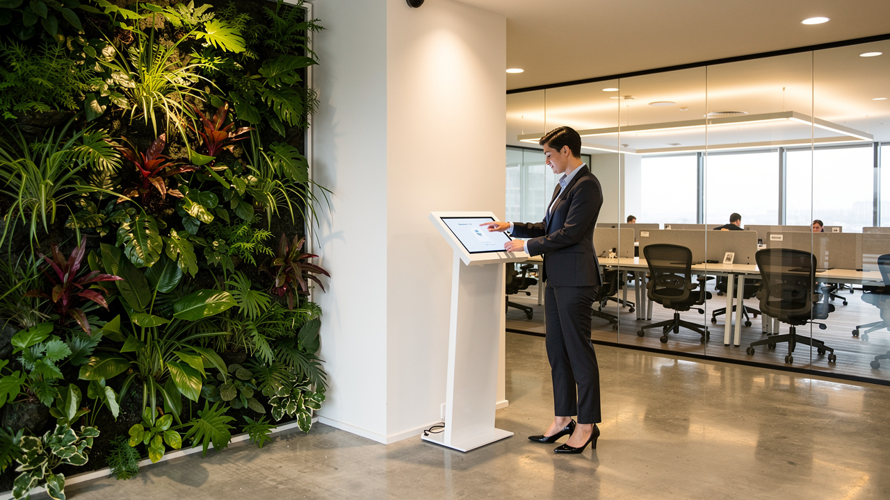 Colaborador usando sistema inteligente de reserva de mesa