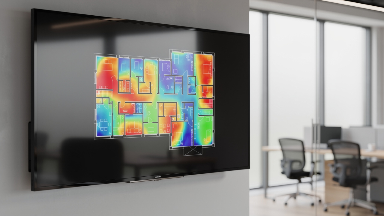 Dashboard de ocupação de espaços em escritório corporativo moderno