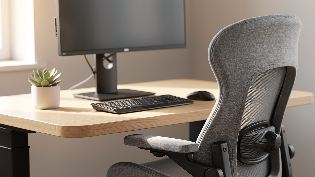 Estação de trabalho ergonômica com cadeira e mesa ajustáveis