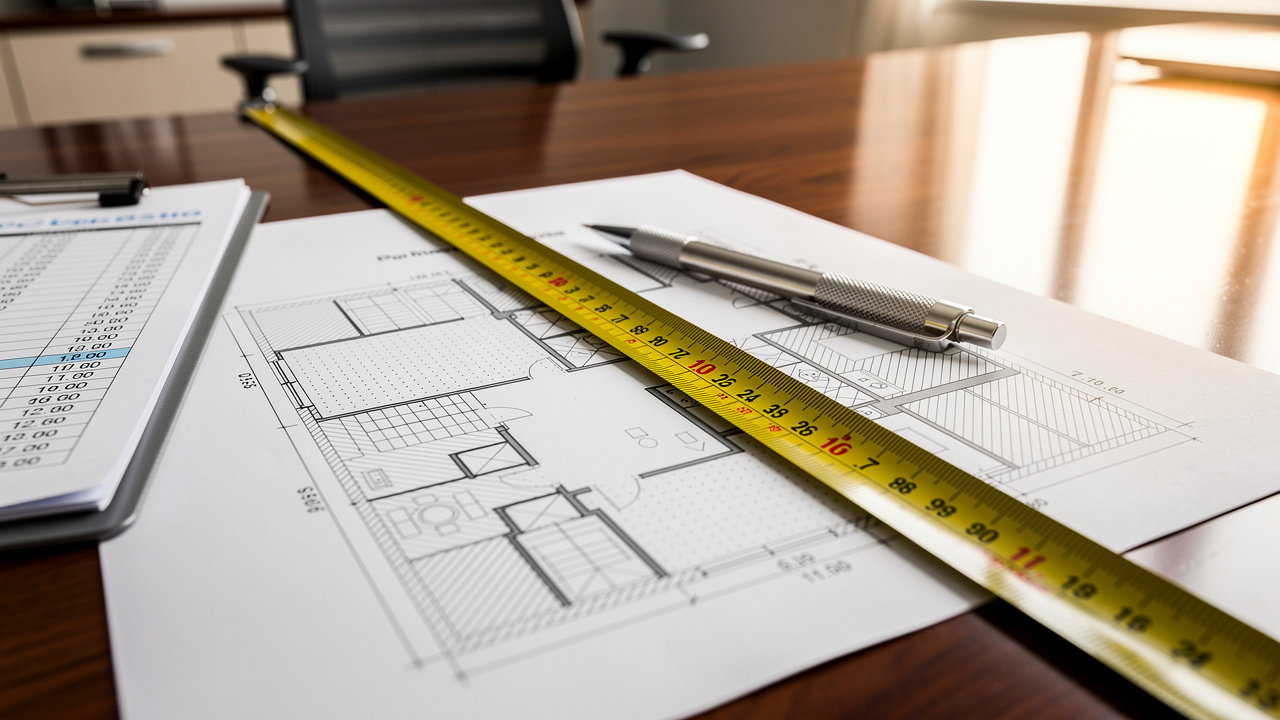 Planta de escritório sendo medida conforme normas da ABNT