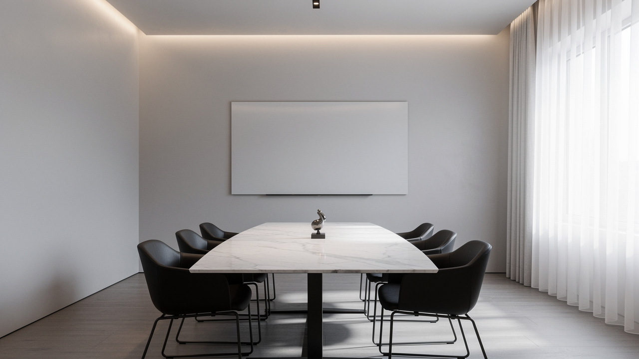 Sala de reunião minimalista com design limpo para executivos