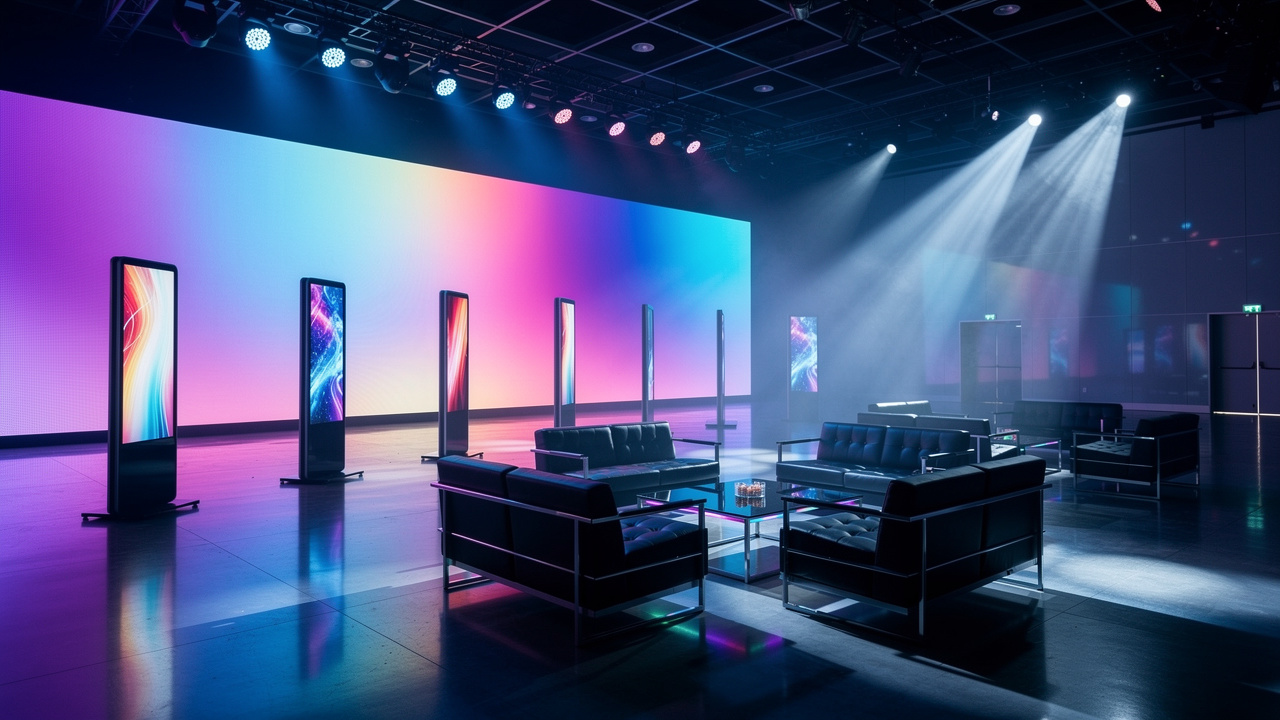 Evento corporativo com tecnologia LED e totens interativos