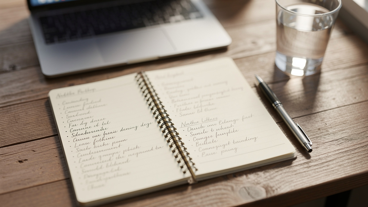 Caderno com estrutura de pauta de reunião organizada