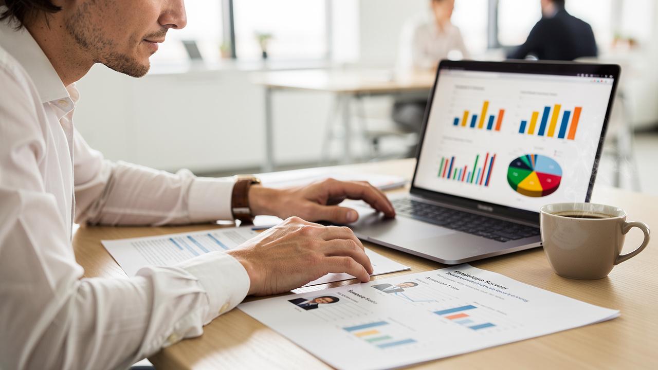 Gestor de RH analisando resultados de pesquisa de satisfação