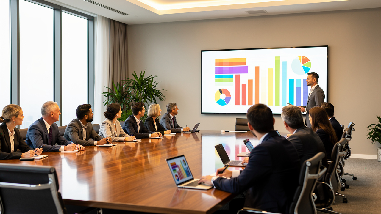 Equipe reunida discutindo resultados e plano de ação
