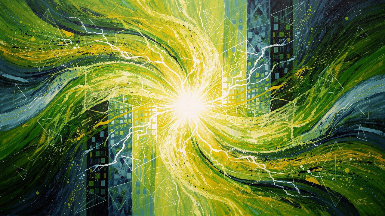 Arte abstrata sobre eficiência energética e sustentabilidade predial